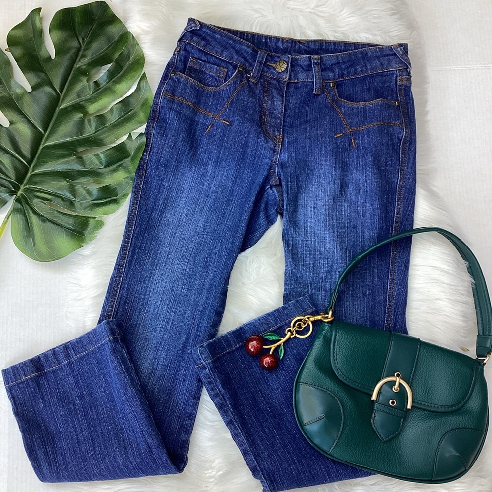 Vintage Y2K Low Rise Jeans Suede Pockets Chi by Falchi Blue Boot Cut Jeans 6 - Picture 2 of 12